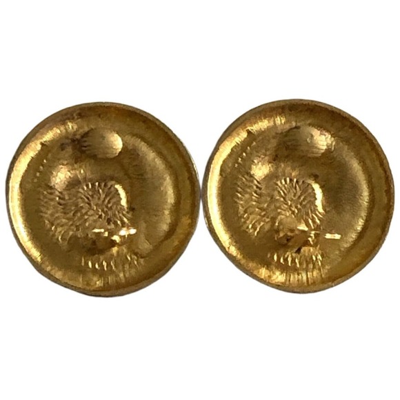 Ellen Designs Clip Button Earrings Brushed Gold Elephant Signed 1980s - Picture 3 of 8